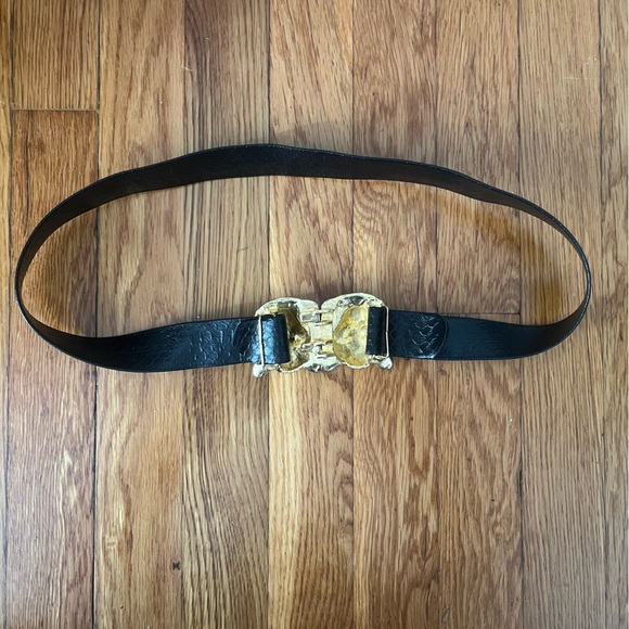 Vintage Black Leather Belt with Gold Toned Leopard Buckle Clasp - Picture 7 of 7